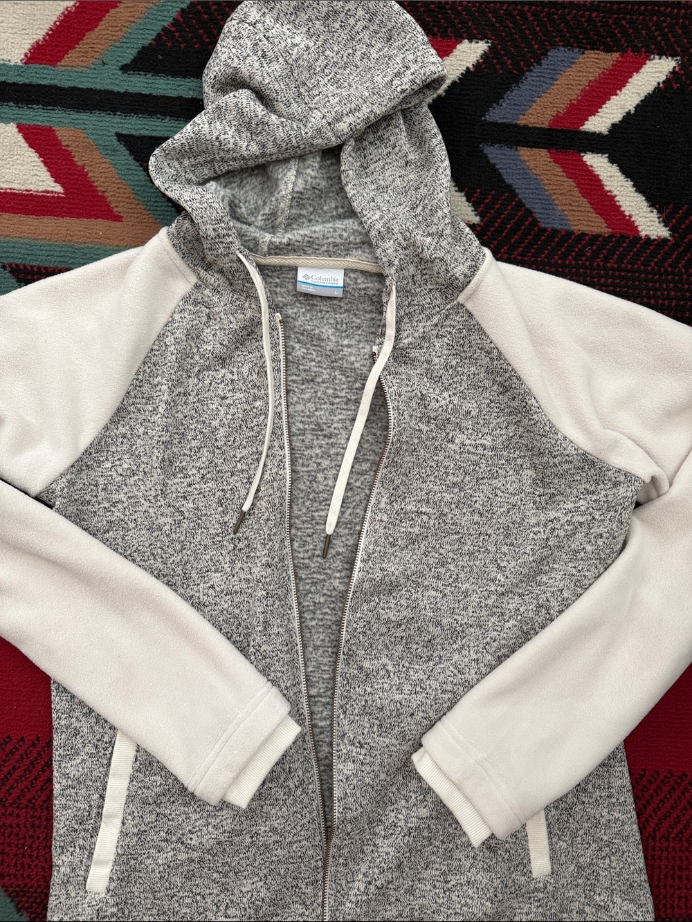 Columbia Women's Gray Heather Zip-Up Hoodie with Cream Sleeves
